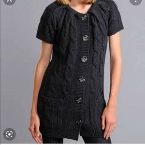 Vince cable knit alpaca blend button up short sleeve sweater large